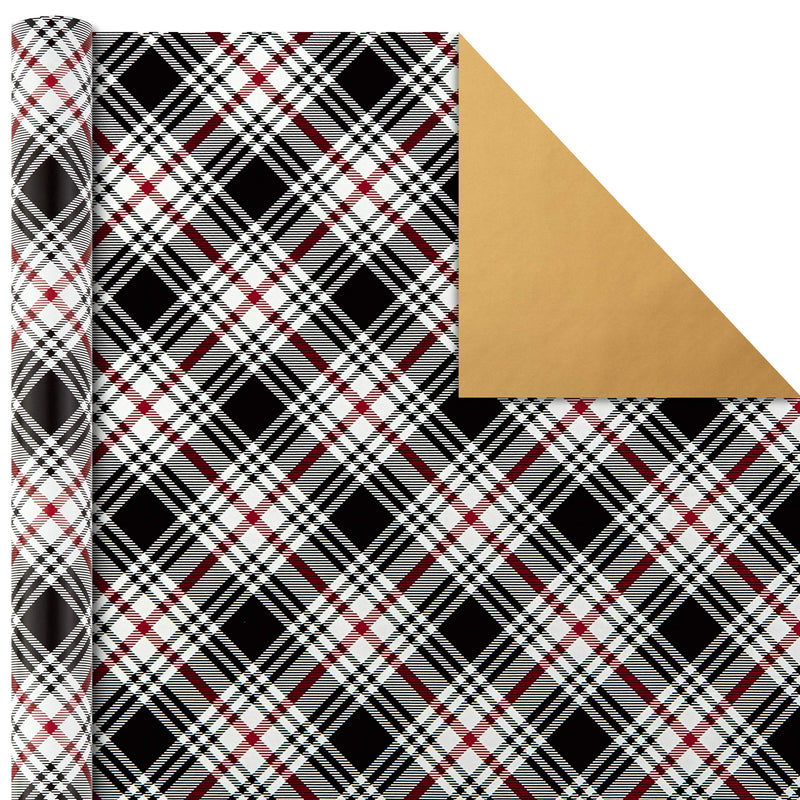 Hallmark Christmas Wrapping Paper Bundle With Cut Lines On Reverse Plaid (Pack Of 4 120 Sq. Ft. Ttl) Red And Black Green And Blue