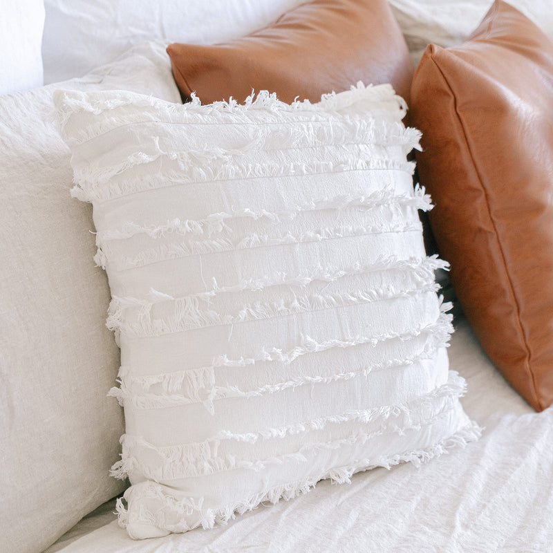 INSPIRED IVORY Decorative Throw Pillow Covers - 18 X 18, White, Textured - Sham Pillow Cases for Boho, Shabby Chic, Farmhouse Home Decor - Pearl Set