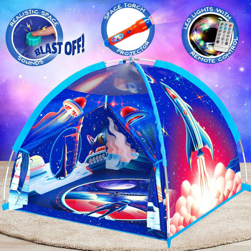 W&O Kids Space Rocket Tent with LED Lights and Sound Effects