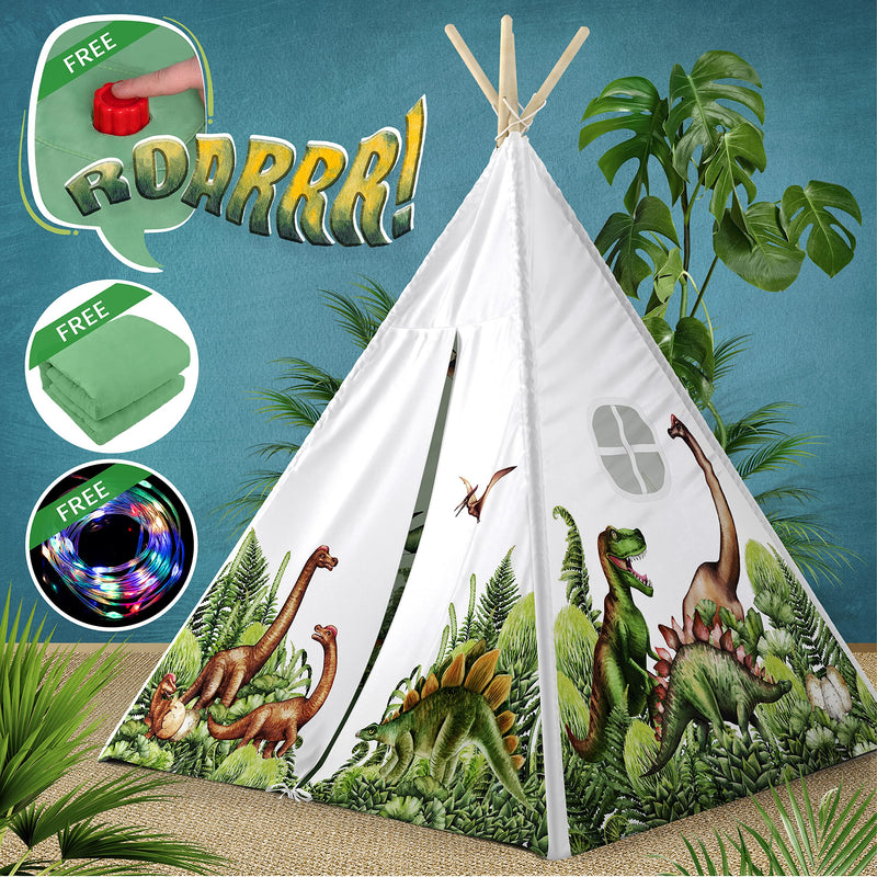 W&o Dinosaur Discovery Teepee Roar Button Led Lights Plush Mat Stable