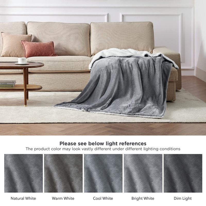 Bedsure Sherpa Fleece Throw Blanket Twin Size Soft & Warm 60x80 Inches Grey