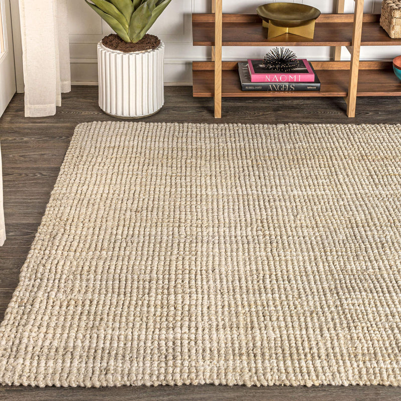 Hand Woven Chunky Jute Bohemian Farmhouse Rug 5 X 8 Ivory