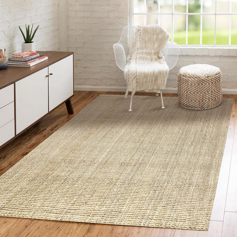 Hand Woven Chunky Jute Bohemian Farmhouse Rug 5 X 8 Ivory