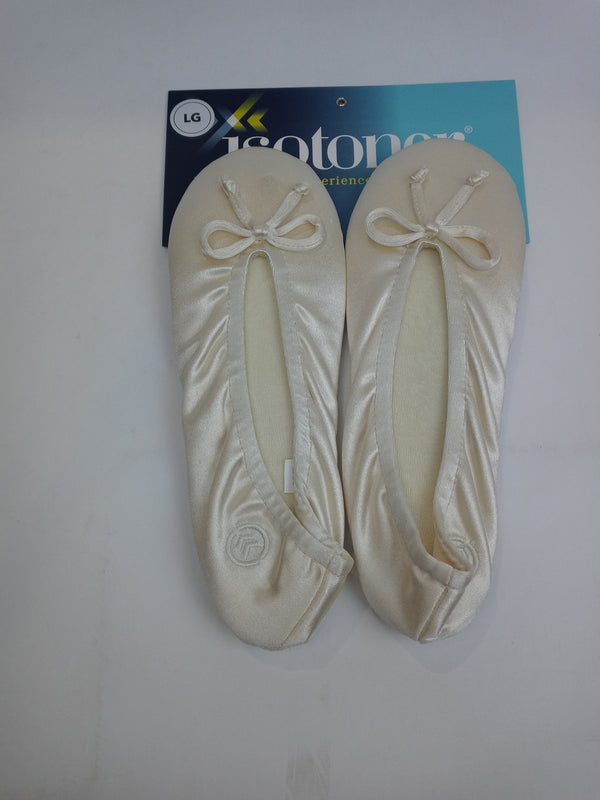 Isotoner Ballerina Slippers for Women Cream Soft Tie Bow 8 to 9 Pair of Shoes