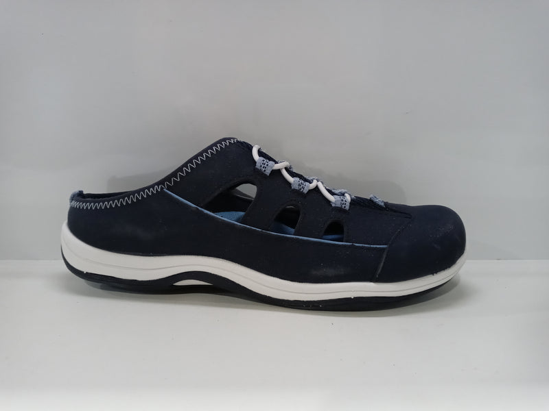 Easy Street Women's Barbara Fashion Sneaker, Navy Leather/Fabric, 7 W US
