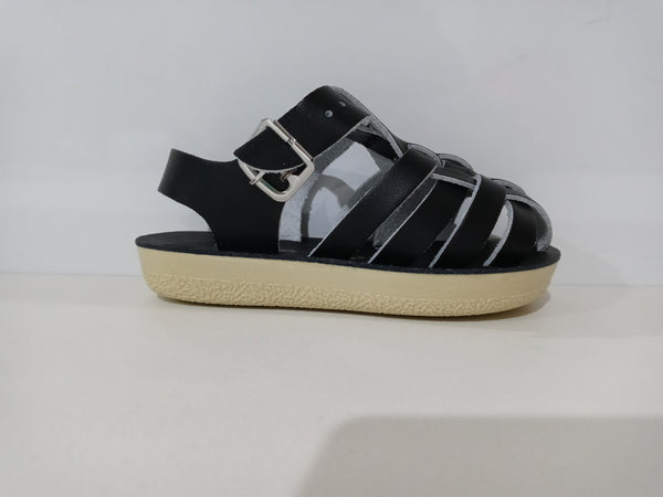 Salt Water Sandals by Hoy Shoe Baby Sun-San Sailor Flat Sandal, Black, 6 M US Toddler