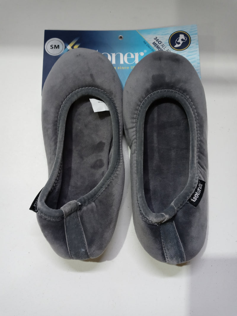 isotoner Women's Stretch Velour Victoria Ballerina House Slipper with All Around Memory Foam Comfort, Ash, 5-6