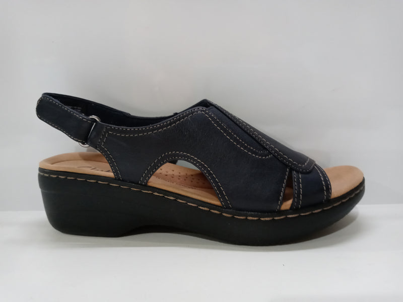 Clarks Merliah Style Heeled Sandal, Navy Leather, 10 Narrow