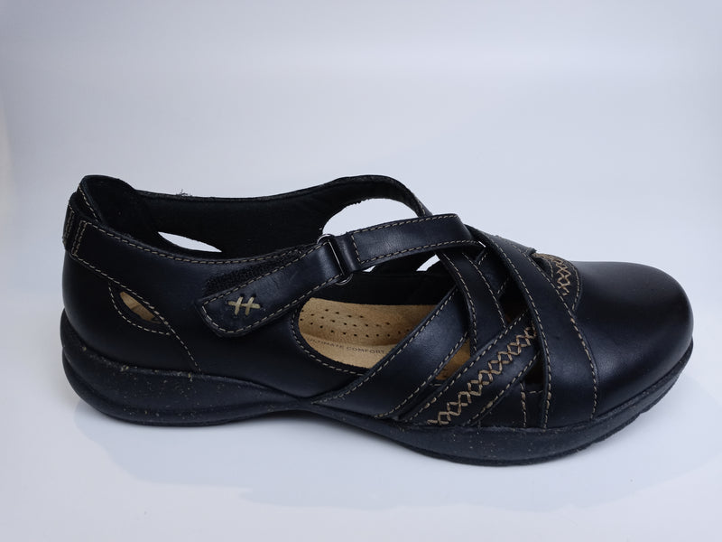 Clarks Women Roseville Step Mary Jane Flat Black Leather 8.5 Medium Pair of Shoes