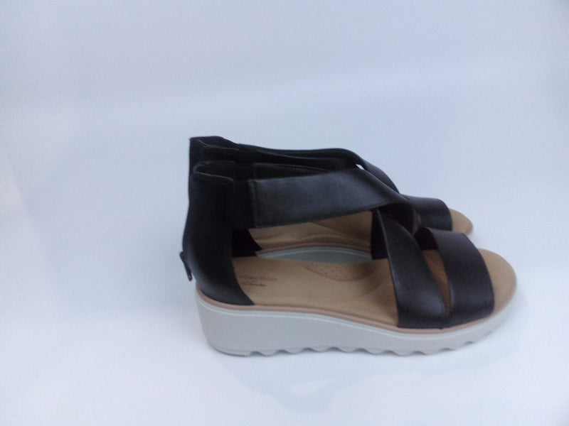 Clarks Women's Jillian Rise Wedge Sandal Black Leather 9 W Us Pair of Shoes