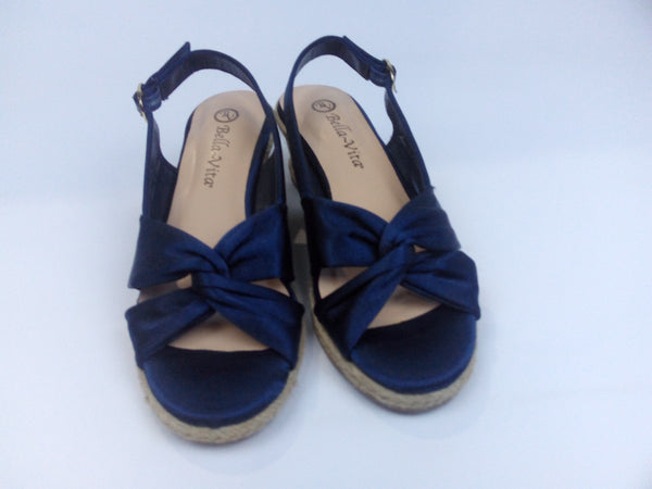 Bella Vita Women's Wedge Sandal Navy Thai Silk Fabric 6 Pair of Shoes