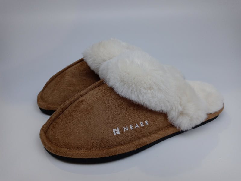 NEARR® Women's Memory Foam House Slippers Fuzzy Bedroom Slippers for Ladies with Cozy Faux Fur Lining & Non-Slip Rubber Soles for Indoors & Outdoors Warm Comfy Fluffy Slip ons (X-Large, Chestnut)
