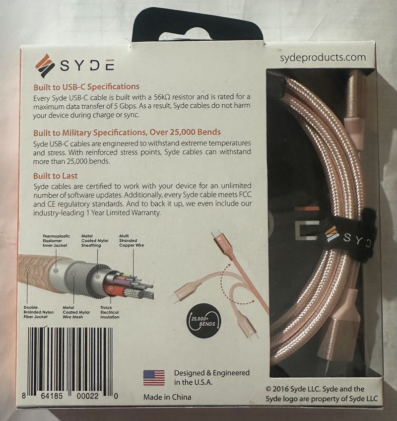 Syde Metal Usb-a3.1 Gen 1 to Usb-c Cable 5ft 1.52m
