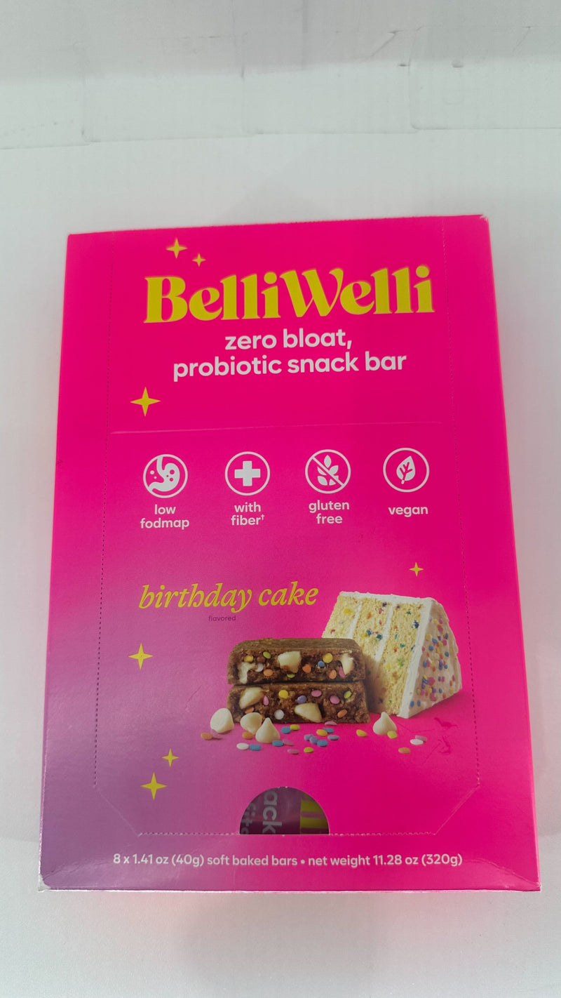 Belliwelli Soft Baked Probiotic Snack Bars Birthday Cake 8 Pack Glutenfree Vegan