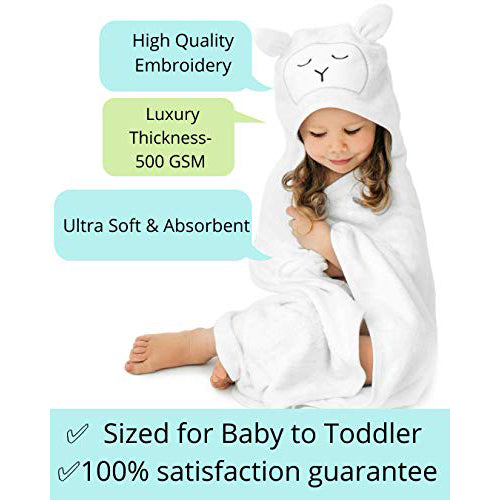 Lilyseed Premium Hooded Baby Towel and Washcloth Set Organic Soft Bamboo Baby Towels with Hood for Boys or Girls Infants Toddlers Baby Shower Gift Hypoallergenic XL White Animal Face