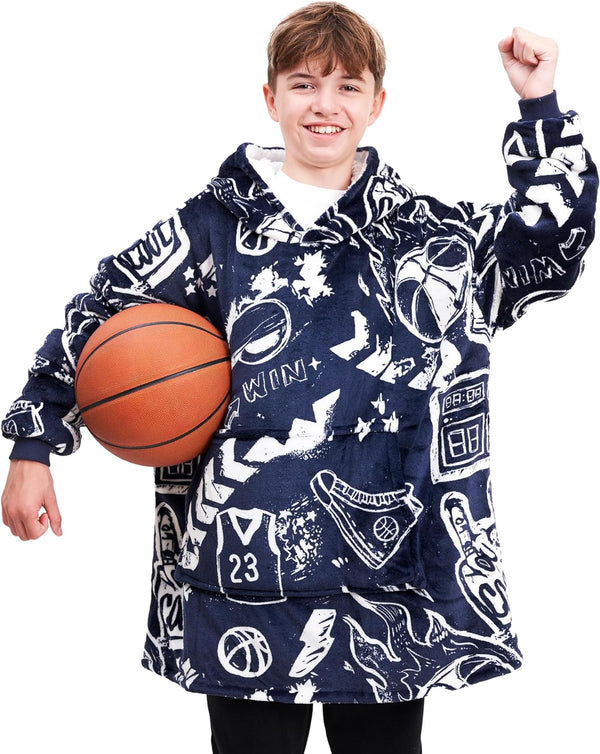 Sports Blanket Hoodie Men & Kids Basketball Youth Color Blue Size one size