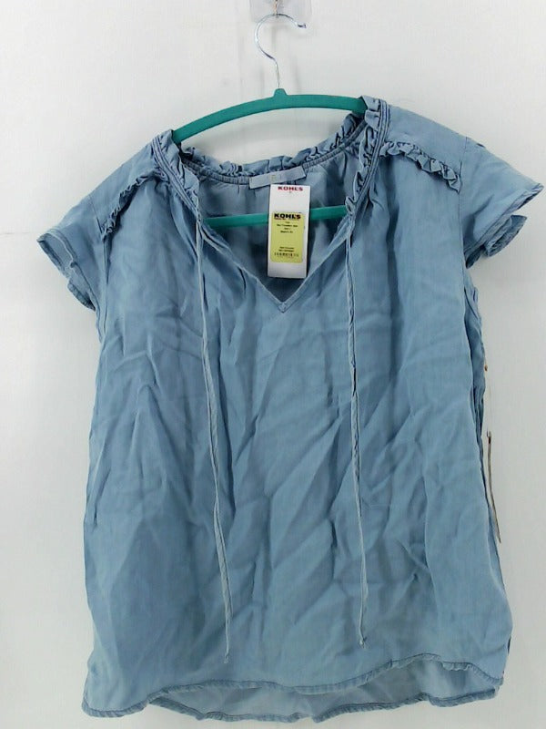 Women's Denim Blue Ruffle Sleeve Top - Size Small