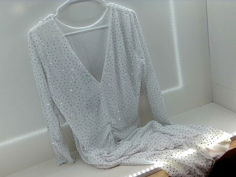 White Rhinestone V-Neck Dress 2XL