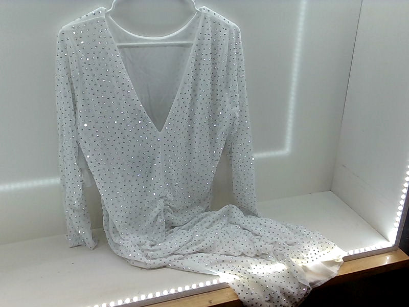 White Rhinestone V-Neck Dress 2XL