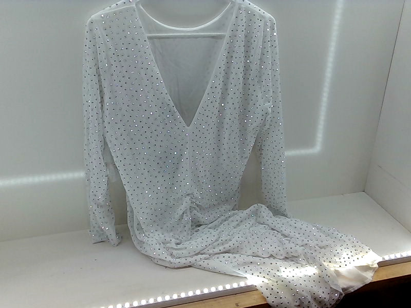 White Rhinestone V-Neck Dress 2XL