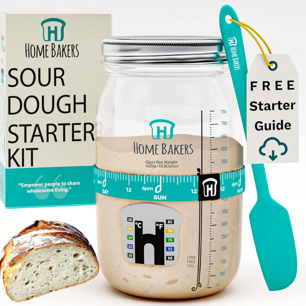 Easy-To-Use Sourdough Starter Kit I 34oz Wide-Mouth Jar I Smart Tracker I Accurate Thermometer I Premium Scraper I Airtight Dual-Function Metal Lid I Perfect For Delicious Sourdough Bread 34 Oz Sourdough Jar Color Teal Size 34oz