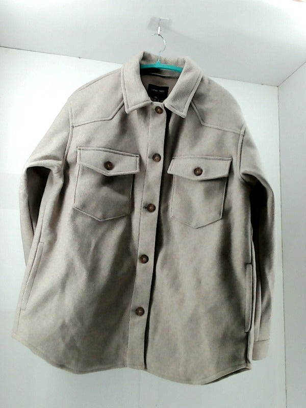 Beige Button Up Wool Blend Coat Medium