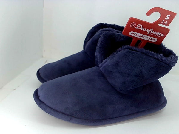 Dearfoams Womens Sara Velour Bootie Slipper Closed Toe Pull On Slippers Color Navy Blue Size Small