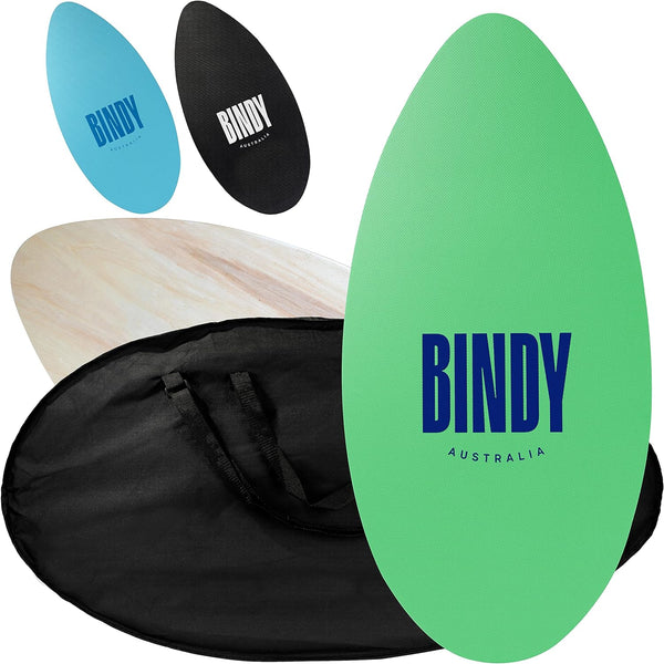 Bindy Australia Skimboard For Beach Kids With Storage Travel Bag - 41” Beginner To Intermediate Wooden Skim Board - Kids Beach Skim Boards For Beginners Durable, Lightweight Wood Body Board With Eva Grip Pad Go Get Em Green Color Go Get Em Green Size 41"