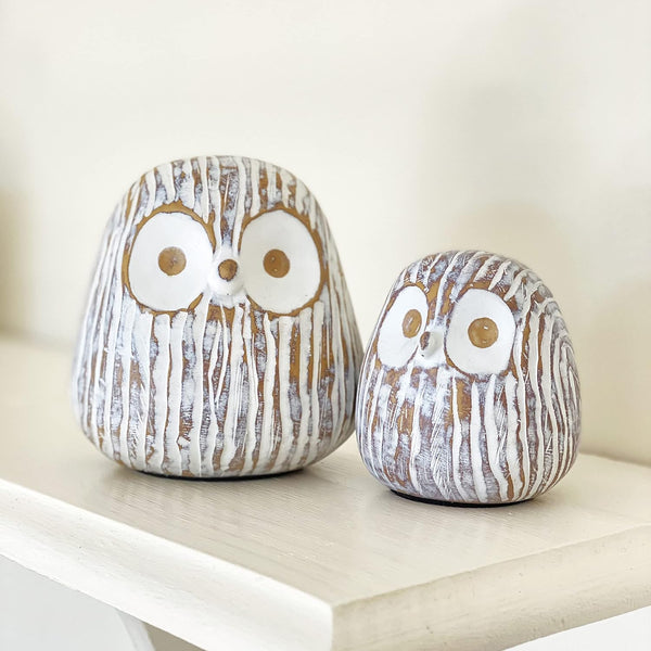 Chubby Night Owl Decor Statue Sculpture Color Brown and White Size Huey House