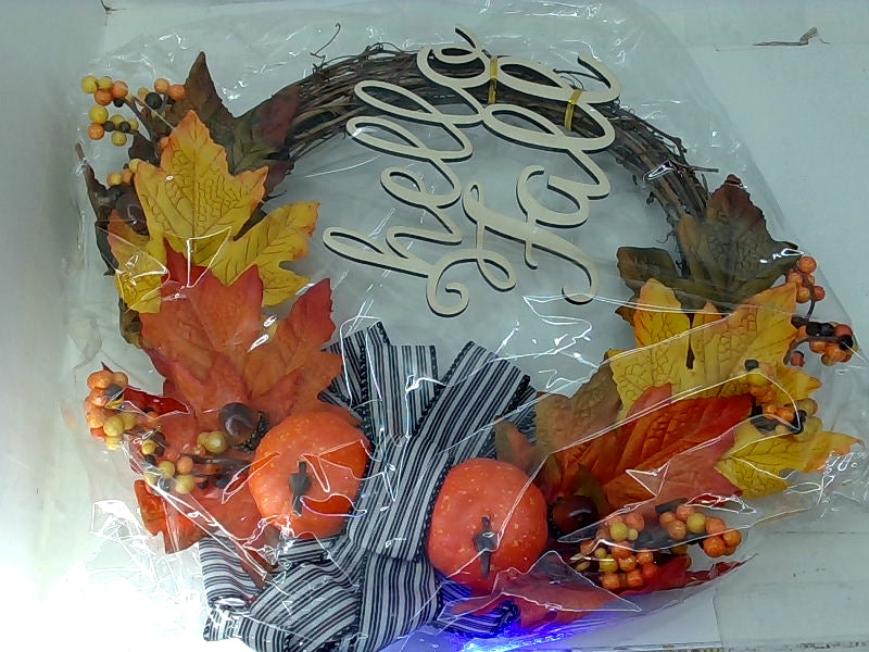 Velener Fall Wreath with Autumn Leaves and Pumpkins 15 Inch