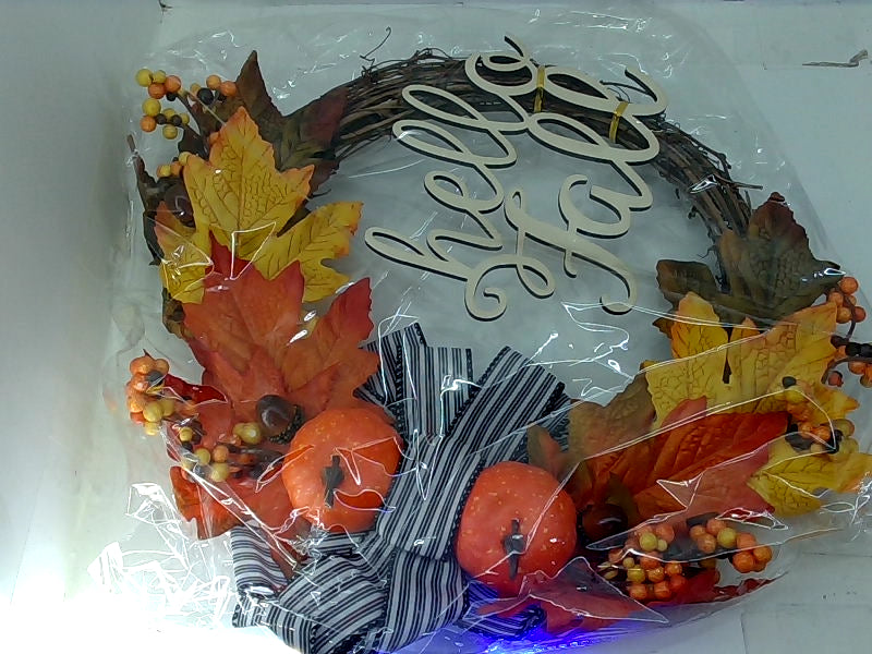 Velener Fall Wreath with Leaves and Pumpkins - 15 Inch