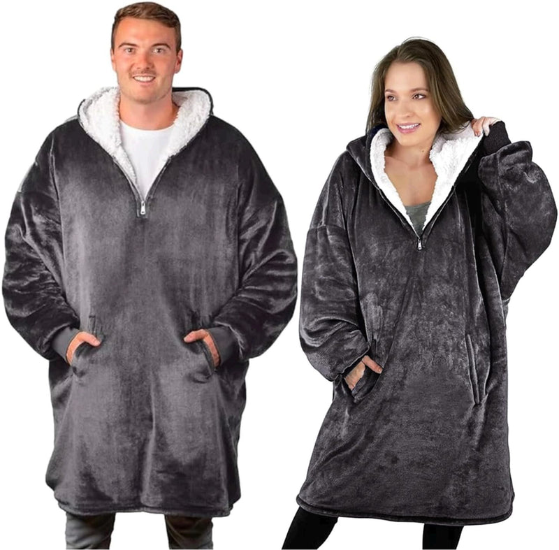 Unisex Fleece Wearable Blanket Hoodie with Zipper, Uni-Size