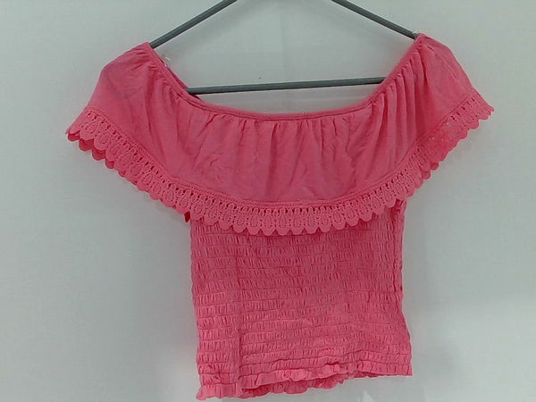 Women's Pink Off-Shoulder Lace Trim Top - Small