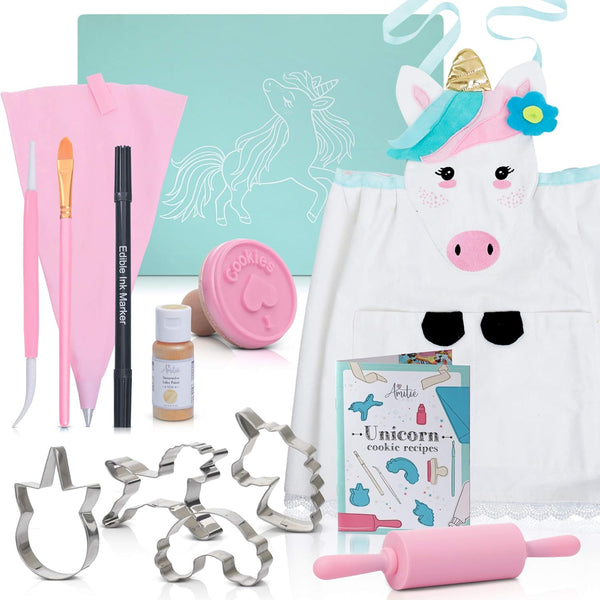 Unicornthemed Cookie Baking Kit for Girls Apron Cookie Cutters 14piece Set