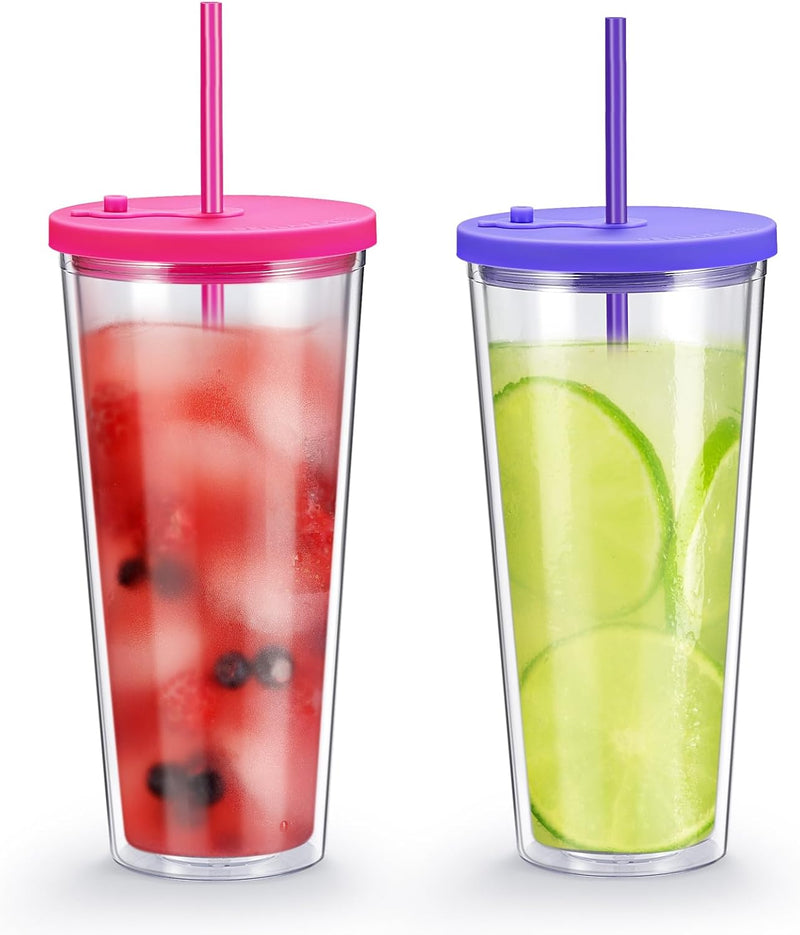 Bellaforte 32 Oz Tumblers Lid & Straw 2 Set Pink & Purple Bpa Free Insulated