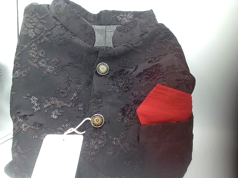 Elegant Black Embroidered Jacket with Red Pocket Square