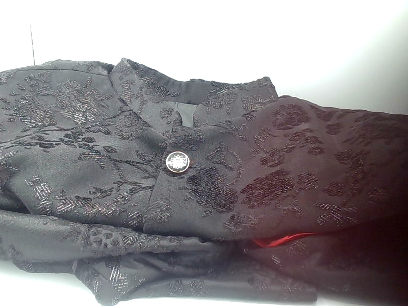 Elegant Black Embroidered Jacket with Red Pocket Square