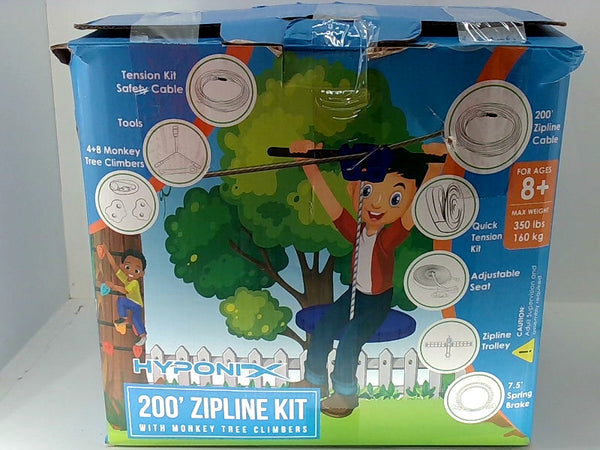 Hyponix 200 Ft Zip Line Kit for Kids Adults 350 Lbs Multicolor Quick Setup