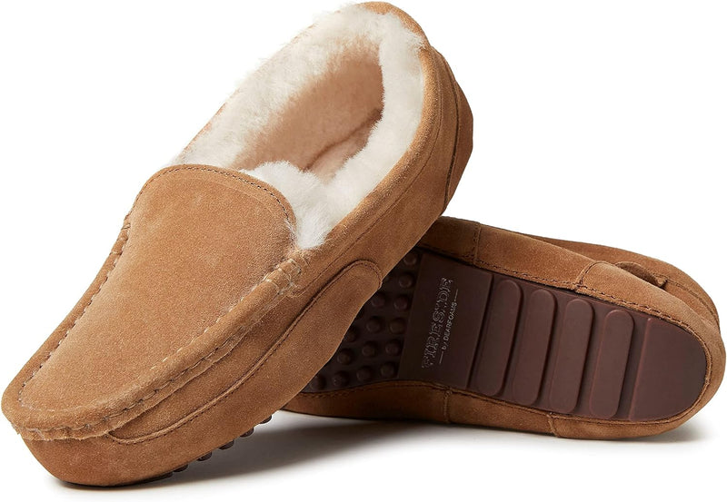 Men's Shearling Moccasin Slipper Wide Width Size 9 Chestnut