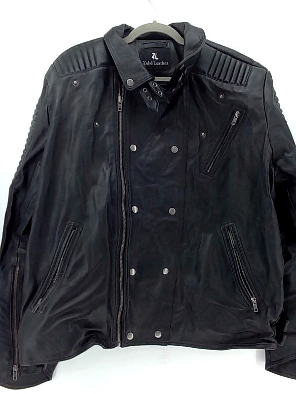 ZEBE Men's Black Leather Jacket with Zipper - X-Large