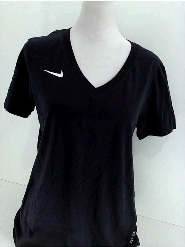 Nike Womens Dri-Fit Tee V-Neck Regular Short Sleeve Top Color Black Size Small