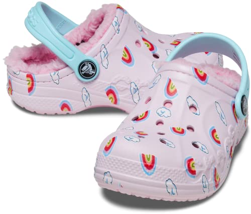 Kids' Fuzzy Crocs Baya Lined Clogs - Rainbows and Clouds, Size 9