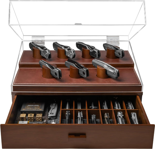 Armory Pro Premium Wooden Pocket Knife Display Case for 20 to 30 Knives Walnut