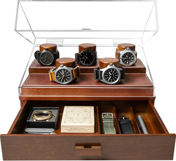 Holme & Hadfield Premium Watch Display Case Color Brown Size 5 Slot