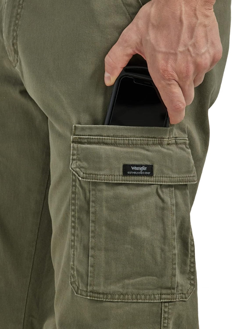 Men's Olive Relaxed Fit Stretch Cargo Pants 34W x 30L by Wrangler Authentics