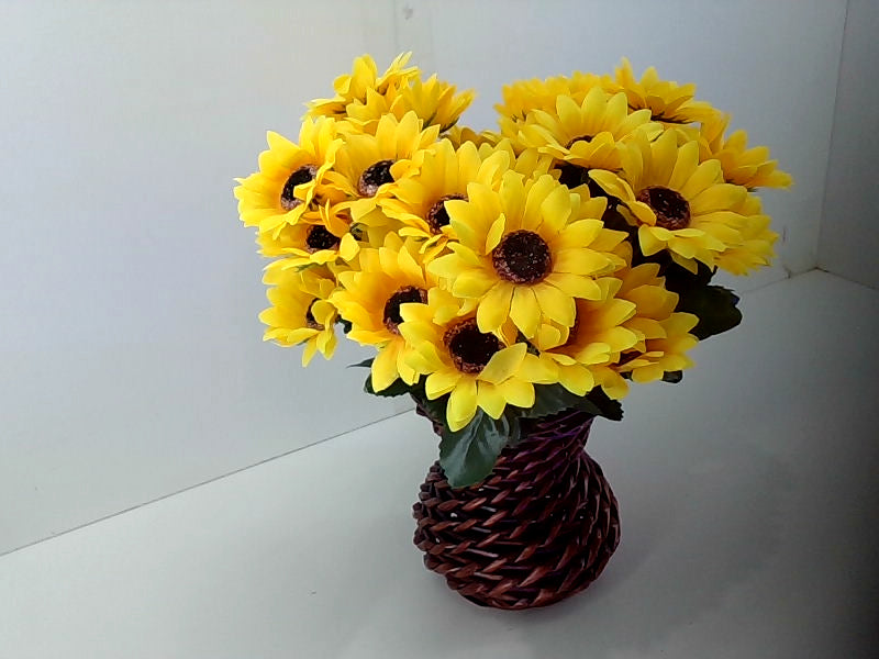 Artificial Sunflower Arrangement in Rattan Vase