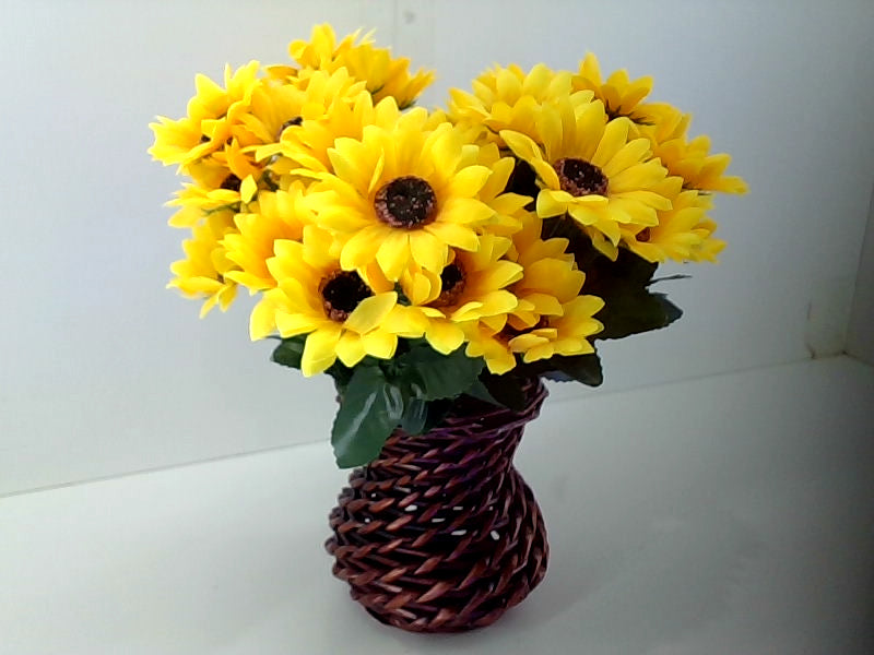 Artificial Sunflower Bouquet with Rattan Vase Home Decor