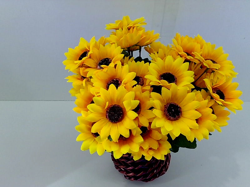 Artificial Sunflower Arrangement in Rattan Vase