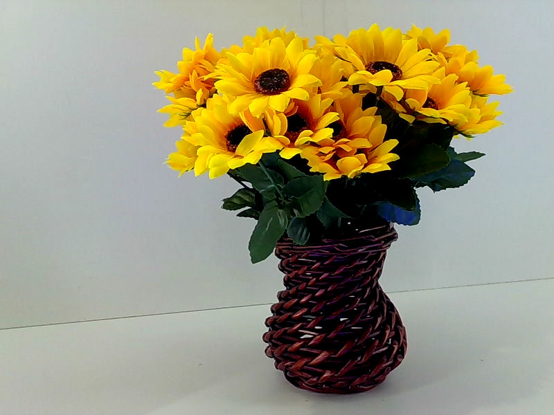 Artificial Sunflower Arrangement in Rattan Vase