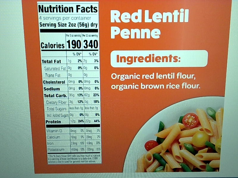 Tolerant Organic Red Lentil Penne Pasta Pack of 6